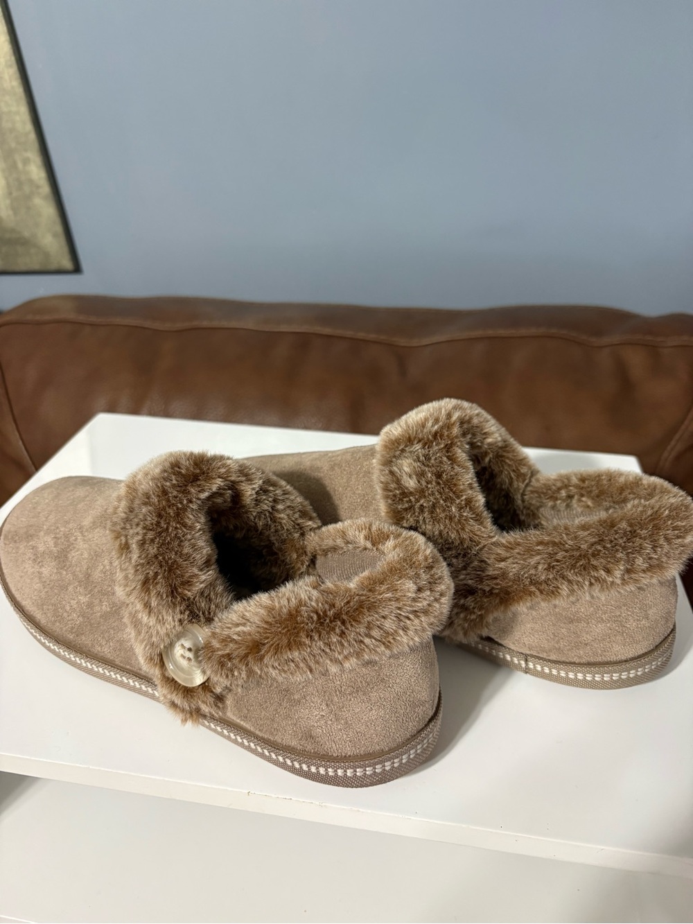 Women's Faux Fur Slip-On Slippers - Taupe
